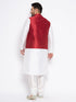 Vastramay Men's Plus Size Maroon Zari Weaved Nehru Jacket With Kurta Pyjama set